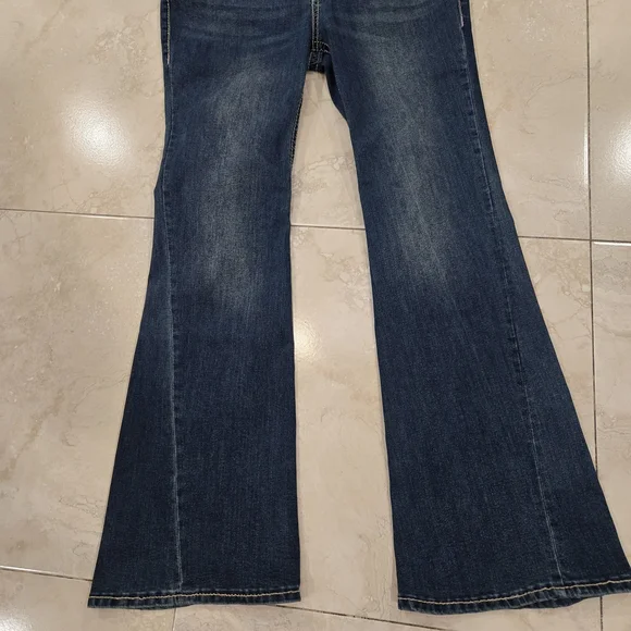True Religion Women’s Jeans Joey Flap Flare Size 34 Y2K Blue Pink Thread Pockets - Picture 2 of 12